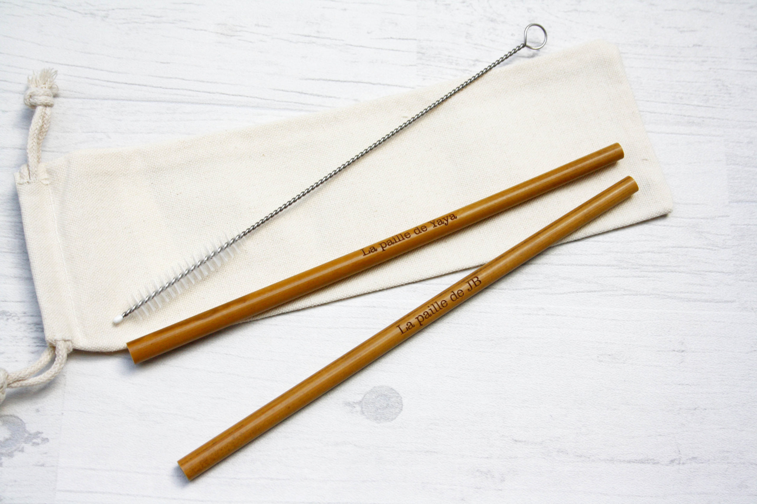 Set de 2 pailles en bambou, personnalisées avec la gravure de votre texte -  Atelier Mumu