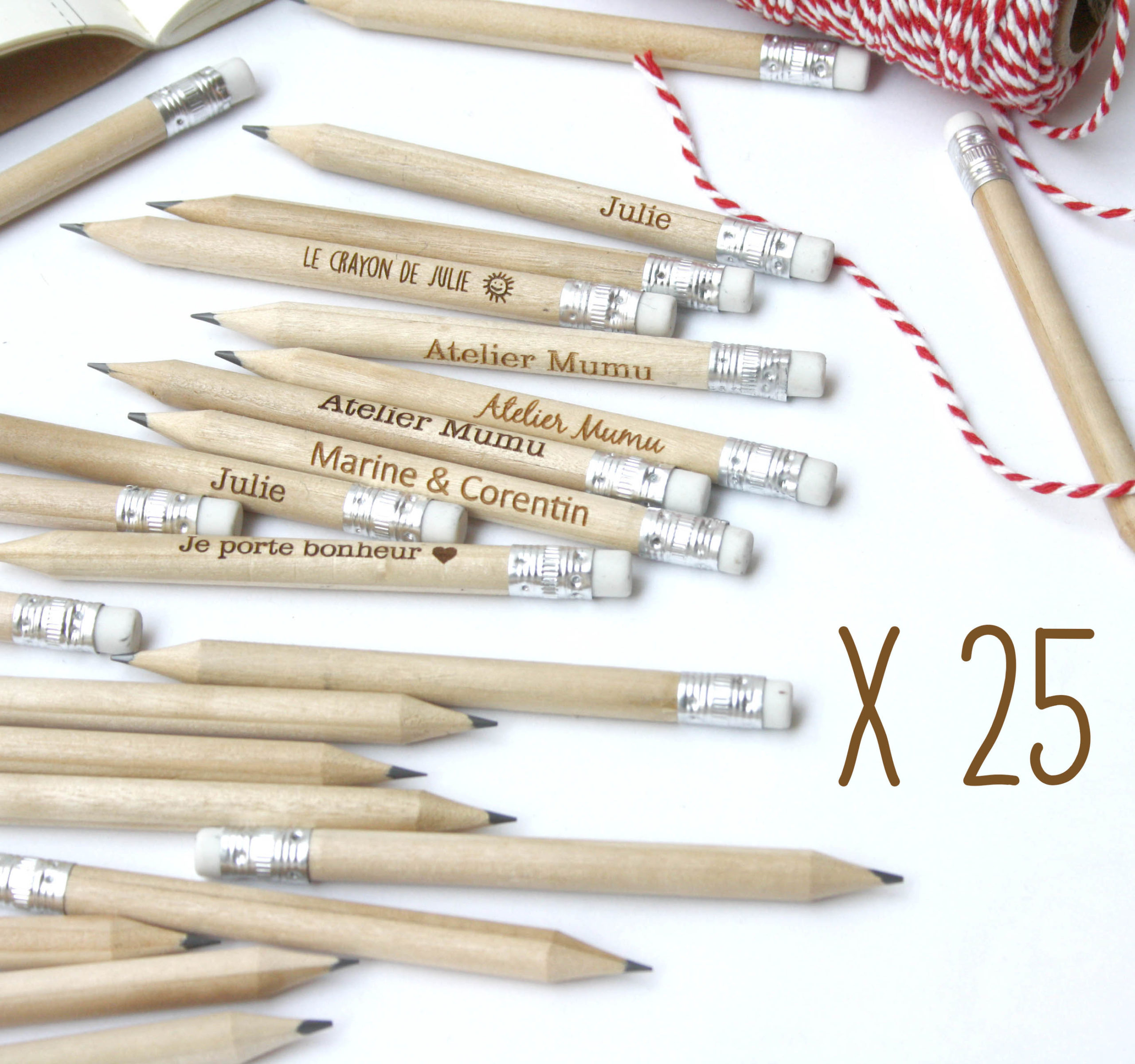 Lot de 25 mini crayons à papier personnalisés avec la gravure de votre  texte, idéal mariage ou save the date - Atelier Mumu